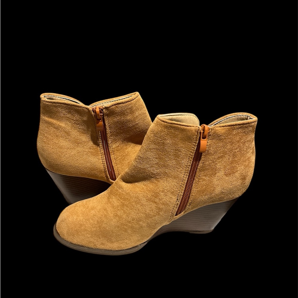 Tan Suede Wedge Ankle Boots - Picture 2 of 3